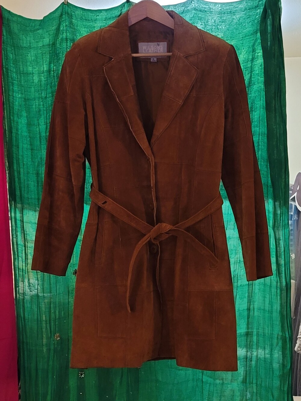 Wilsons Leather Brown Suede Belted Trench Coat